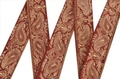 Sanskriti Vintage Dark Red Sari Border Hand Beaded 1 Yd Craft Trim Sewing Lace - Image 1 of 4
