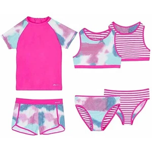 4 PC Eddie Bauer Girls Swimsuit Tankini Rash Guard Swim Bikini 10 12 14 16 L XL - Picture 1 of 6