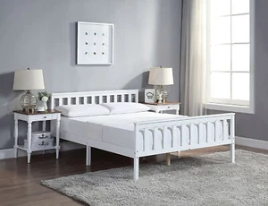 Double Bed Frame Wood White Wooden Bed Frame 4'6FT Bed For Adults Kids 190x 35cm - Picture 1 of 12