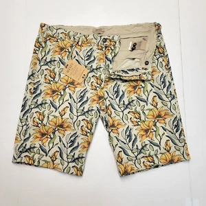 New 40WEFT Chino Shorts Men's 36 LARGE EU 52 Beige Yellow FLORAL Stretch $155 - Picture 1 of 8