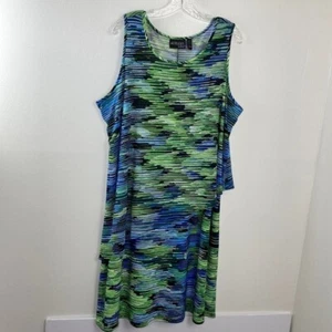 Attitudes By Renée Sleeveless Layered Midi Dress Multicolor Stripes Size 1X - Picture 1 of 11