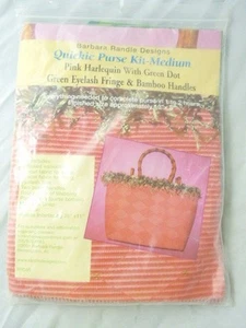 Barbara Randle Purse Kit Sz Medium Pink Harlequin Green Dot Bamboo Handles 2004 - Picture 1 of 5