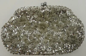 Vintage ADG Silver Beaded Sequin Coin Purse, Made in Hong Kong, Satin - Picture 1 of 4