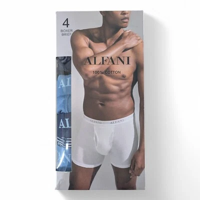 Paquete de 4 calzoncillos boxer Alfani para hombre calce regular ropa interior SIN ETIQUETAS absorbente azul pequeño Foto 1 de 4