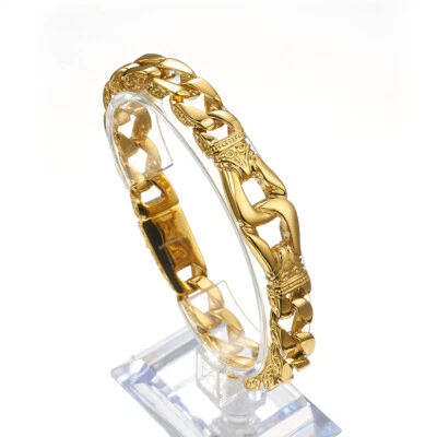 Brazalete de cadena de eslabones de plata pulida de acero inoxidable de 8,66" genial para hombre Foto 1 de 4