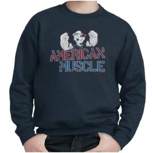 Retro Popeye Gym Cartoon American Muscle Youth Boys Fleece Crew Sweatshirts - Picture 1 of 7