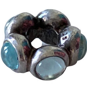 PANDORA Teardrop Spacer 925 ALE Sterling Silver Charm Blue Topaz Cabachons - Picture 1 of 11