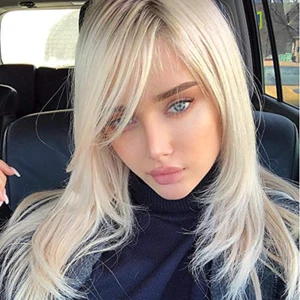 Platinum Blonde Wigs for Women Girls Blonde Wig with Side Bangs Layered Long Blo - Picture 1 of 6