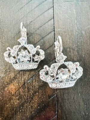 Pendientes colgantes firmados Kirks Folly enchapados en rodio cristal transparente renacimiento victoriano Foto 1 de 4