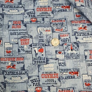 Vintage Cotton Fabric 1800s 1900s Gilded Age Wild West Event Handbills Blue Red - Picture 1 of 3