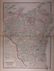 Dated 1889 Railroad & County Map of WISCONSIN by Wm. Bradley ~ (18x24)-#07 - Picture 1 of 2