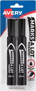 Permanent Markers, Chisel Tip, Water & Wear Resistant, 2 Black Markers, Regular - Picture 1 of 12