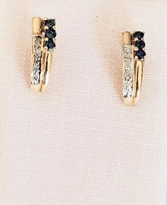 9 carat Gold Long Stud Earring 3 sapphire Gemstone and Diamond. - Picture 1 of 3