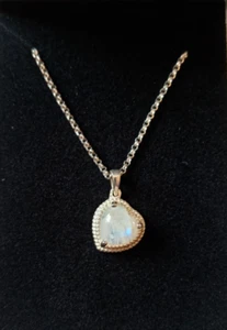Sterling Silver 925 Vintage Heart Moonstone Necklace and Pendant - Picture 1 of 8