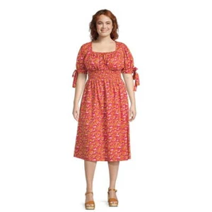 Terra & Sky Waist Dress Women's Plus Size 2X Cotton Smocked Short Sleeves --L3-- - Picture 1 of 5