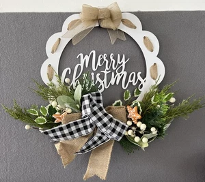 Weihnachten 18" Eisenkranz für Haustür / Wand, Schleifenband, Lämmerohr, Beeren - Bild 1 von 7