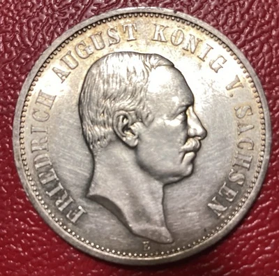 Drei Reichsmark August Von Sachsen 1911 Stempel Glanz - Bild 1 von 2