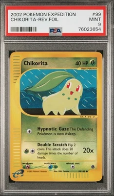 2002 Pokemon Expedition Base Set Chikorita 99/165 Reverse Holo Rare Card PSA 9 - Image 1 of 2