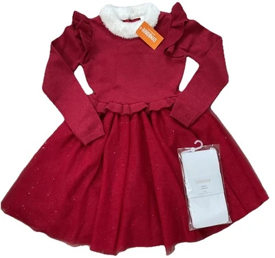 Gymboree Girls 6 Dress  Sweater/ Tulle Fuzzy Collar Sparkling & Tights 6/8 NWT - Image 1 of 4