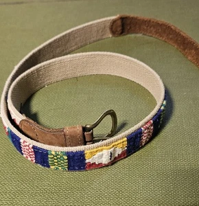 A Tail We Could Wag Belt Size 38 Colorful Cotton Weave Leather Tribal - Picture 1 of 5