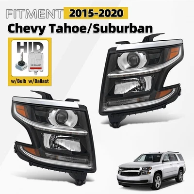 Pair HID Headlight For 2015-2020 Chevy Tahoe/Suburban w/ Bulb&Ballast Left+Right - Image 1 of 4