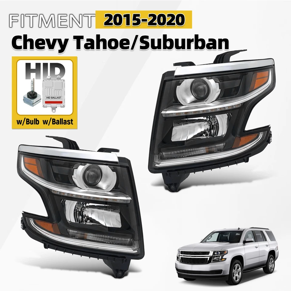 Pair HID Headlight For 2015-2020 Chevy Tahoe/Suburban w/ Bulb&Ballast Left+Right — 第 1/4 张图片