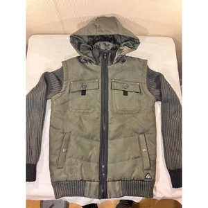 American Stitch Herren gefütterte Weste mit Kapuze und Strickärmeln olivgrün Gr. S - Bild 1 von 9