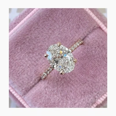 Помолвочное кольцо с одним бриллиантом с акцентами выращенный в лаборатории 3 карата чистое розовое золото 14 карат - Изображение 1 из 4