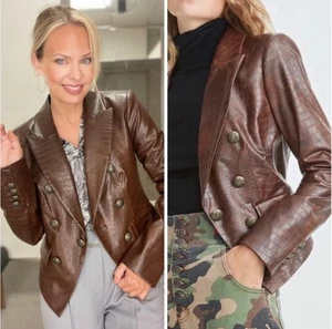 Veronica Beard Cooke Faux Leather Dickey Jacket Blazer in Chicory Size 0 - Picture 1 of 8