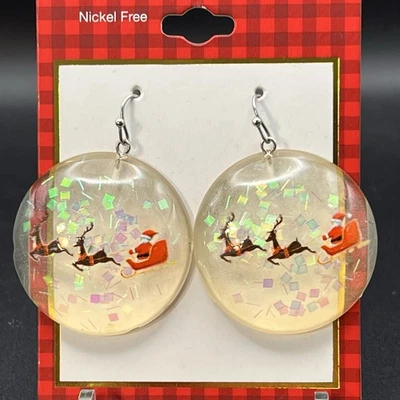 Brincos perfurados de Natal divertidos NOS, trenó de Papai Noel e renas, sem níquel - Imagem 1 de 4