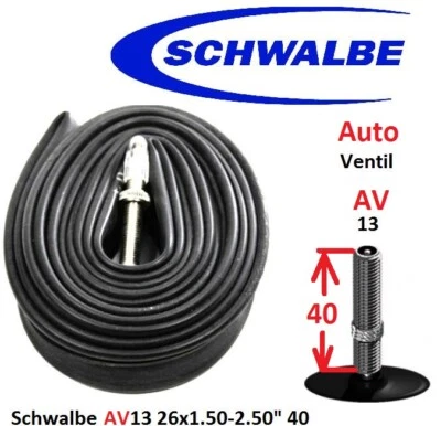Schwalbe MTB Fahrrad Schlauch AV13 26x1,5-2,5 Auto-Ventil Schrader 40/62-559