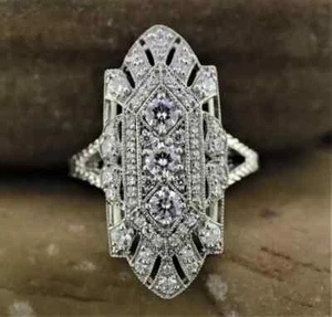 2Ct Moissanite Art Deco Style Rare Design Engagement Ring 14K White Gold Plated - Picture 1 of 11