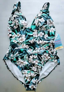 Swim Solutions Plunge Tummy Control One-Piece Swimsuit:12 - Picture 1 of 3