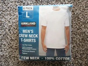 Kirkland Signature - Men's White Crew Neck T-Shirts - 6-Pack - Large - Open Pkg - Picture 1 of 2