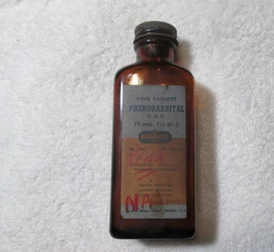 Antiguo boticario farmacia Merrell fenobarbital botella vacía - Imagen 1 de 6
