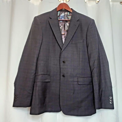Blazer Ted Baker London masculino 42R cinza defumado xadrez Debonair 100% lã ajuste moderno - Imagem 1 de 4