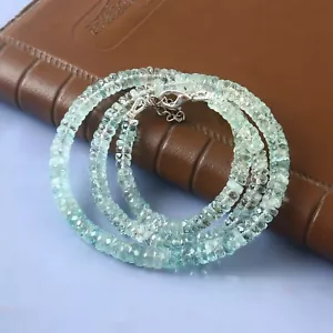 Natural Aquamarine roundella Faceted Beads 18 inch Long String Jewelry1110 - Picture 1 of 9