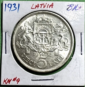 SILBER 1931 LETTLAND 5 LATI mit weiblicher Kopfbedeckung KM #9 Stempelglanz - Bild 1 von 3
