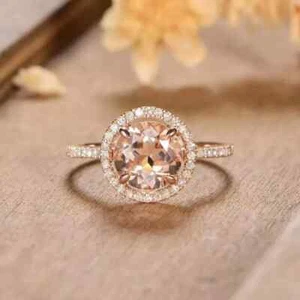 2CT Round Cut Lab-Created Morganite Women's Wedding Ring 14K Rose Gold Finish - Picture 1 of 4