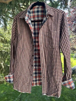 New Diamond Jack Reversible Shirt Slim Fit Men’s S Orange Navy Plaid Warm Cotton - Image 1 of 4