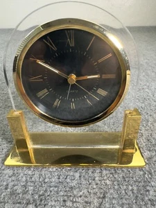 Clear Acrylic Metal Base Gold tone Desk Clock Model Quartz Alarm West Germany1 - Picture 1 of 11