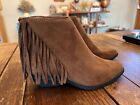 Y2k Boots Ankle Fringe Festival Boots Brown Zip Boho Hippie Gypsy Faux Suede 5.5