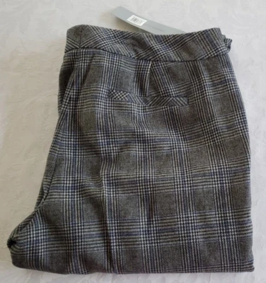 Calça social nova com etiquetas Classiques Entier azul xadrez preto mistura de lã tamanho 8 - Imagem 1 de 4