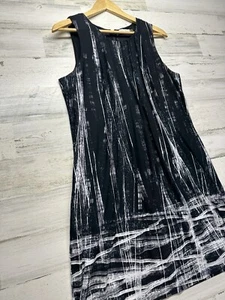 Calvin Klein Dress Size 10 Sleeveless Shift Black White Abstract Pattern Pockets - Picture 1 of 9