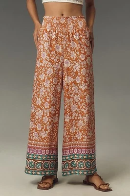 Anthropologie The Saria Smocked Wide-Leg Pants by Maeve Size MP Boho Orange - Image 1 of 4