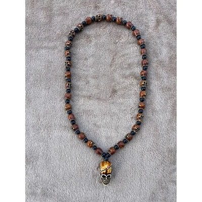 Collar Calavera Cuentas Marrón Negro Declaración Halloween Joyería Gótica Foto 1 de 3