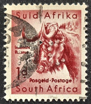 Sudáfrica - 1954 Scott #201 Ñus Negro Definitivo - PERFIN - Sello Foto 1 de 3