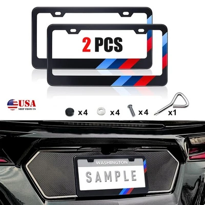 2X For BMW 1/2/3/4/5/6 Series Tri 3 Color Car License Plate Frame M Power Cover - Image 1 of 4