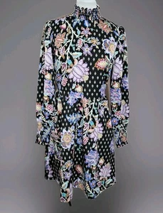 LOFT Multicolor Floral Paisley Print Mock Neck Dress Puff Sleeve Womens Sz 4 Nwt - Picture 1 of 16