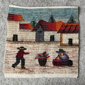 Peruvian Folk Art Hand Woven Tapestry Wall Hanging Andes Vintage 18x18 Fiber Art - Picture 1 of 10